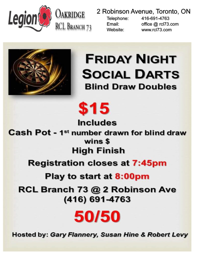 Friday Night Social Darts - 7.45pm - 8:00pm Start